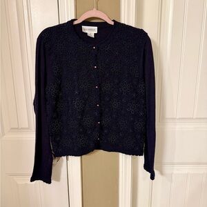 Navy Cardigan with Embroidered Details